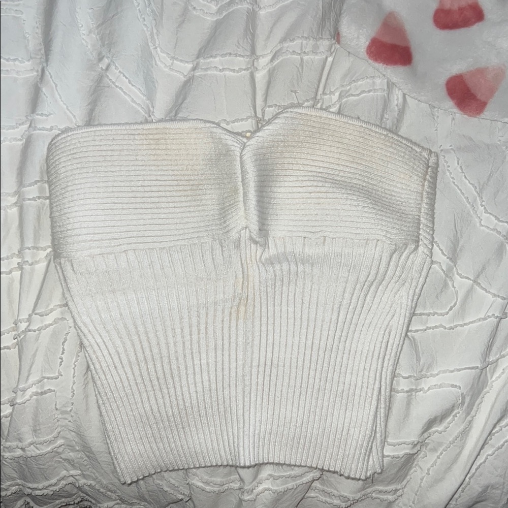 La Hearts Cream Ribbed Strapless Top